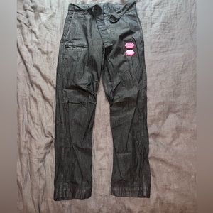 Off White waxy pants with belt/ pink rubber logo - Mens 30- fits womens